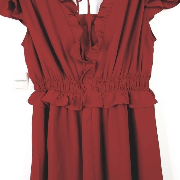 One One Six New with tags Deep Red Ruffle trim V-neck Fit and Flare Dress xs - Picture 5 of 11